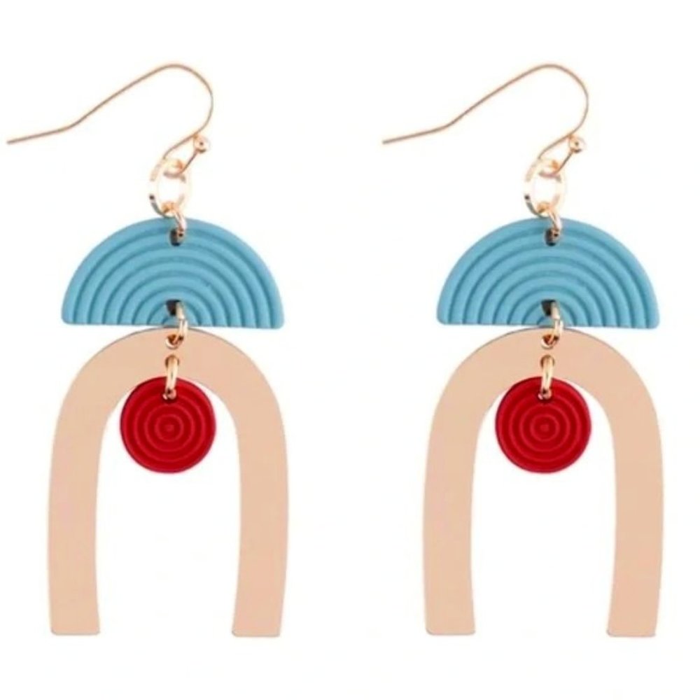 💝Rubber Coated Multi Shape Colorful U Earrings Abstract Boho Vibes - Picture 1 of 2